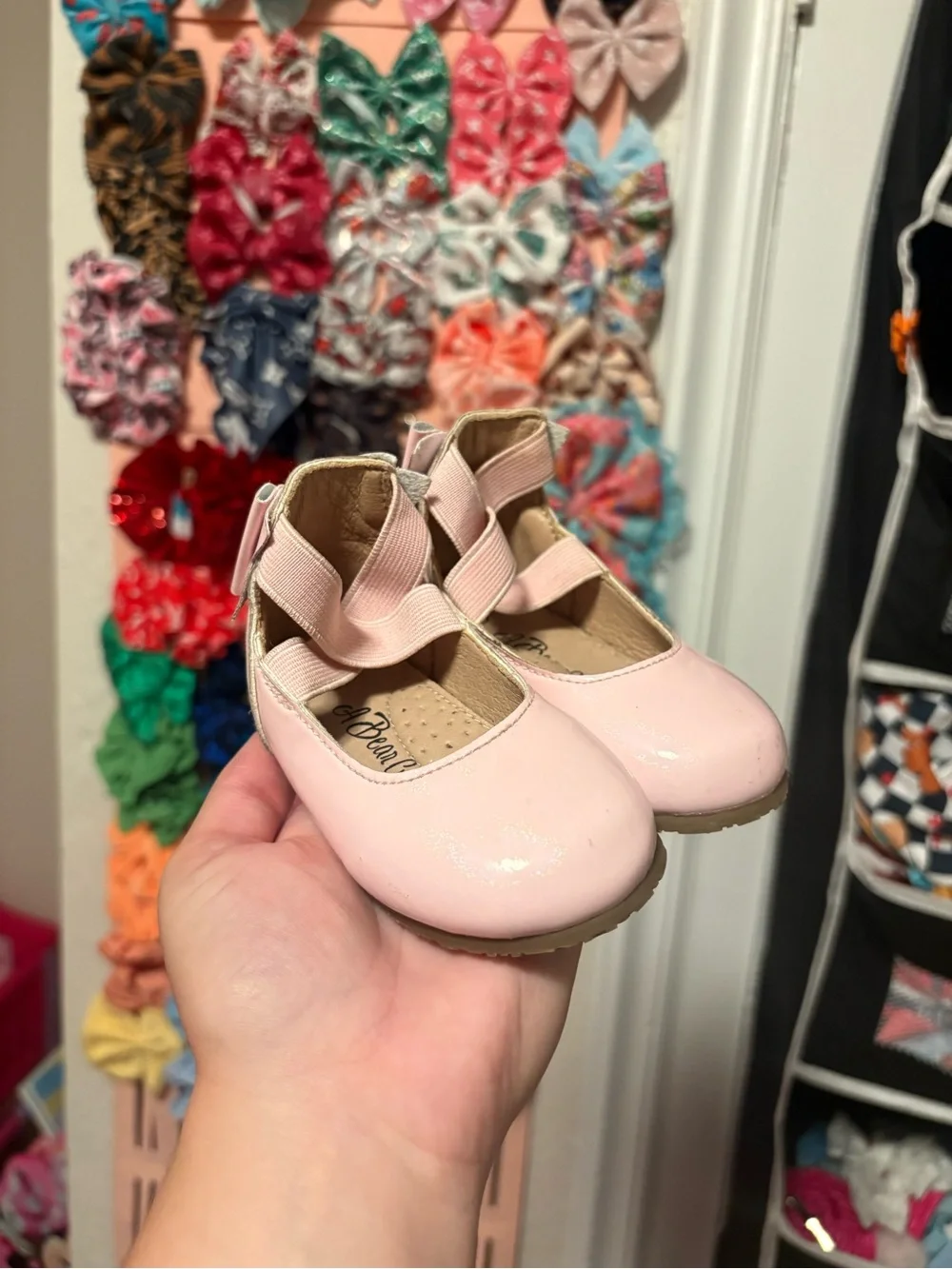 Girls Pink Patent Mary Jane Dress Shoes with Cross Elastic Straps